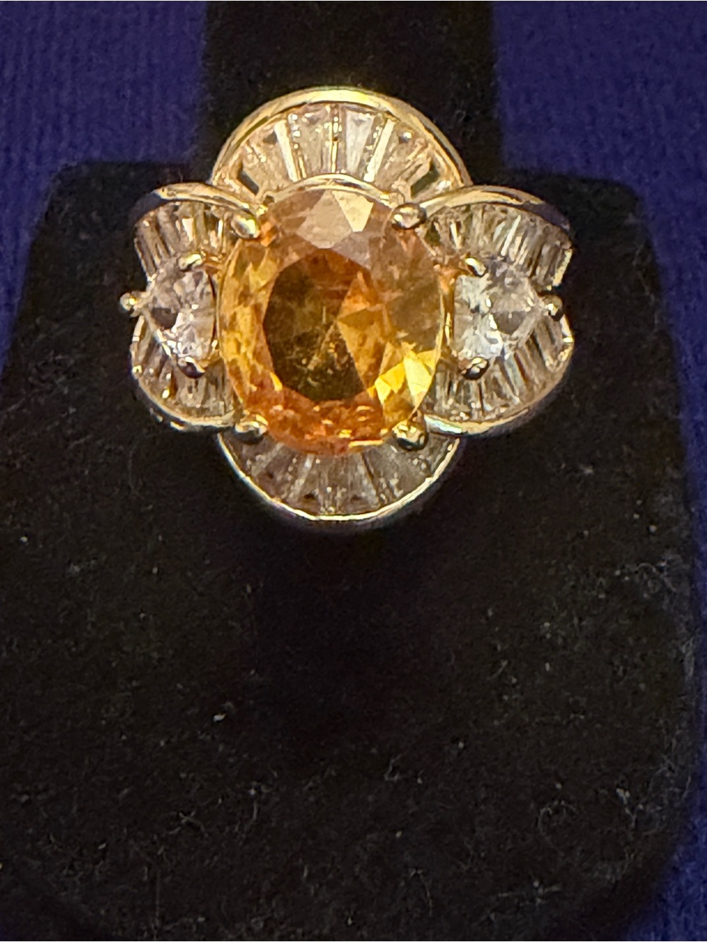 Gold Ring with Simulated topaz & inlaid cubic zirconia
